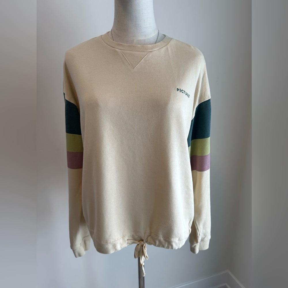 Picture - Woman’s Cream Crewneck Sweater with Colorful‎ Stripes